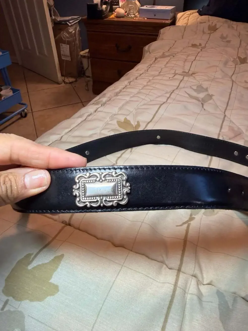Fossil Vintage Western-Style Black Leather Concho Belt